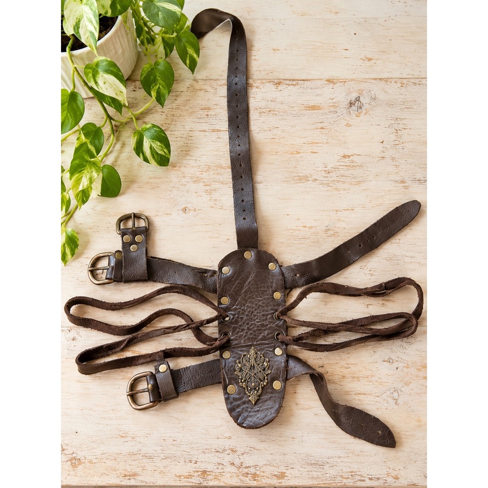Handmade Brown Leather Medieval LARP Renaissance Body Harness Celtic Fantasy